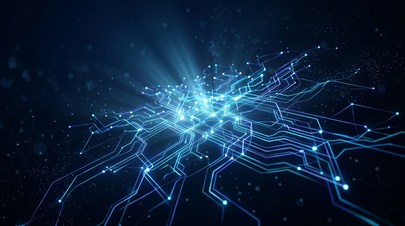 A diverse team of professionals working on laptops at a shared table in a modern collaborative workspace.